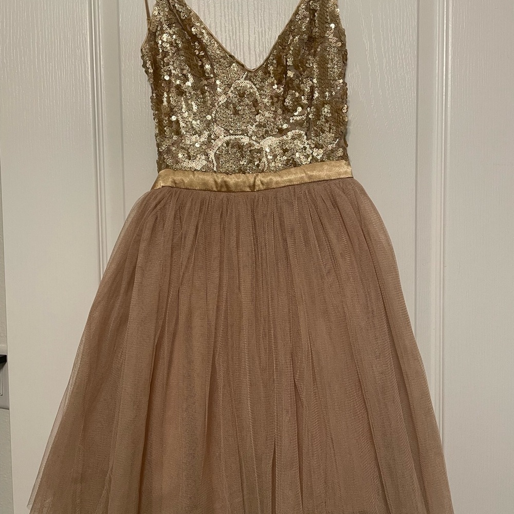 Fashion Nova Women’s Gold Sequin Tulle Dress